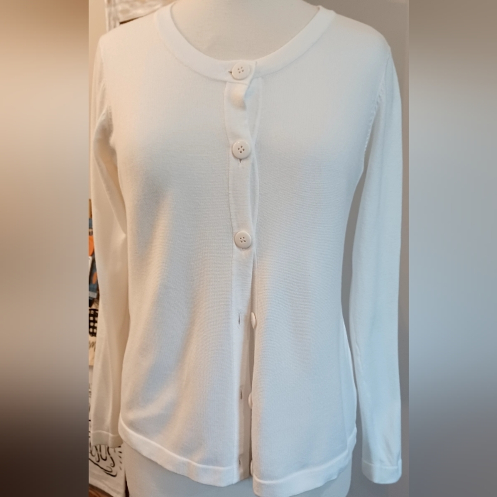 White Stag Classic White Button Up Sweater Sz M 8-10 #I09